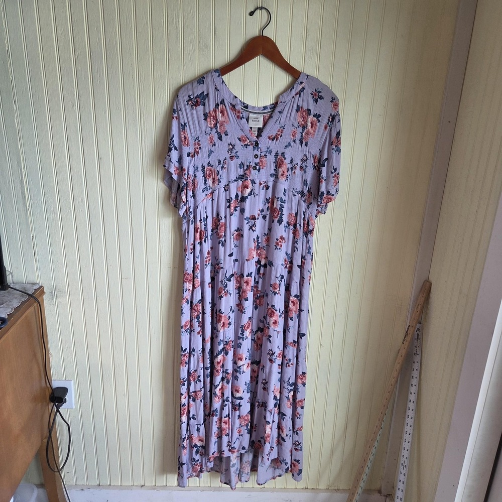 Knox Rose Lavender Floral Midi Dress with Pink Roses